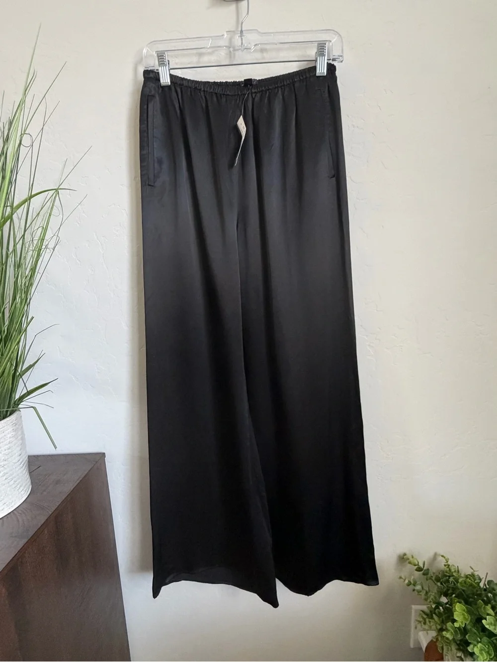 J.Crew Cosmo Pants Black Satin Wide Leg Pull On NWT Size S $158